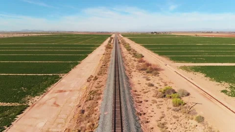 Aerial Over Desert Train Tracks Stock Footage
