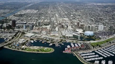 Aerial Over Downtown Long Beach Stock Footage