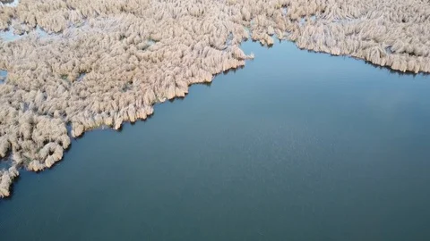 Aerial over freezing lake Video stock 123733096