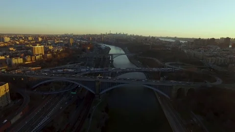 Aerial over Harlem River and the Bronx. Stock Footage 82431043