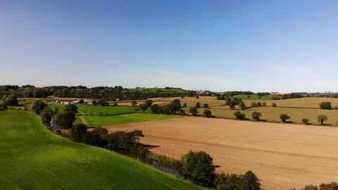 Aerial Over Idyllic Patchwork East Devon Farmland Countryside Near Video stock 166885914