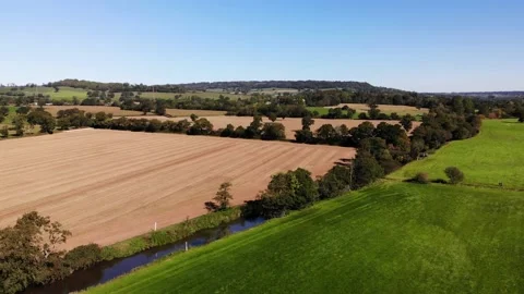Aerial Over Idyllic Patchwork East Devon Farmland Countryside Near Stock-Footage 166892386