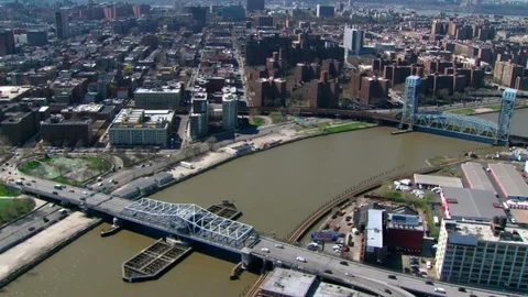 Aerial over jersey city bridges Stock Footage