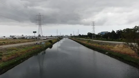 Aerial Over LA River Stock Footage 244192499