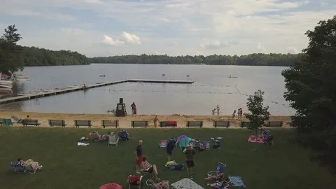 Aerial Over Lakeside Beach Vaction Stock Footage 83521729