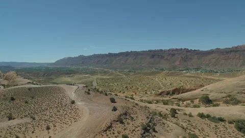 Aerial over Moab four wheeling roads in off road recreation area Stock Footage 233045751
