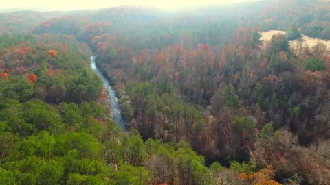 Aerial Over Mountain River During Autumn, 4K Stock Footage 71093459