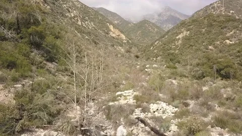 Aerial Over Mountain Valley with Stream Stock Footage 239659049