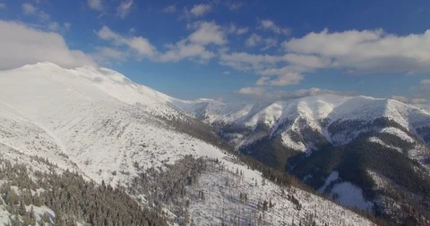 Aerial over mountains in winter. Nice panoroma with snow and beautiful clouds. Stock Footage 85884754