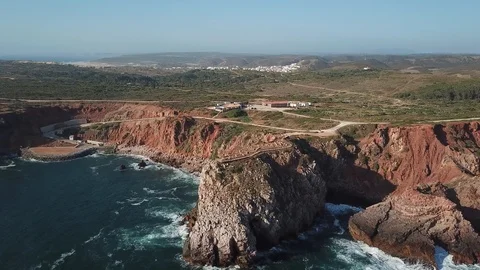 Aerial over ocean and coastline, rocks Stock Footage
