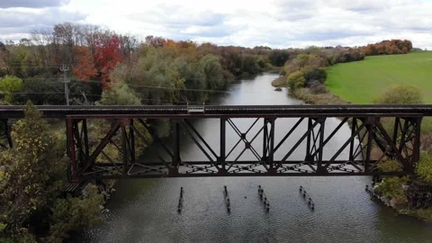 Aerial Over Old Train Bridge Video stock 141140968