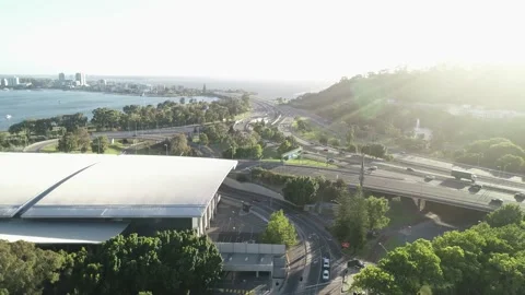 Aerial over the Perth Freeway Narrows Bridge Video stock 139792309