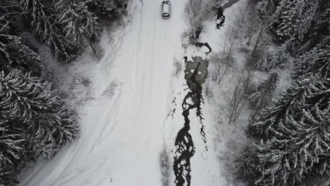 Aerial Over Pine Tree Winter Forest near River 스톡 동영상 167744398
