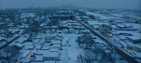 Aerial Over Randolph St Facing Hazy Skyline NE Minneapolis MN In Winter Stock Footage 230563597