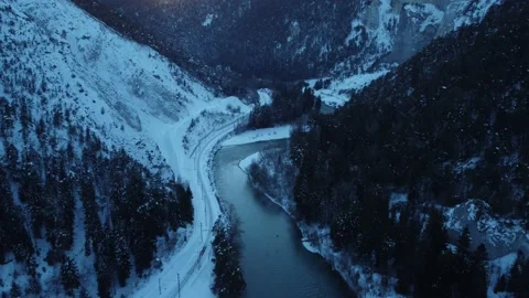 Aerial over Rhine river canyon in Swiss Alps Stock Footage 167334792