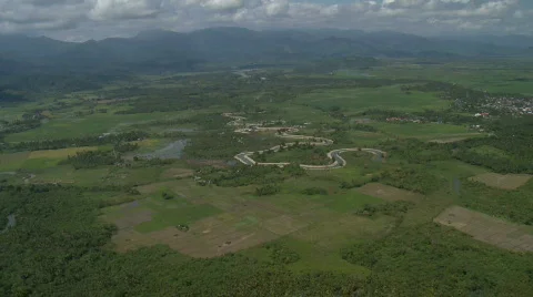 Aerial over rural area with fields and strange river Video stock 653158