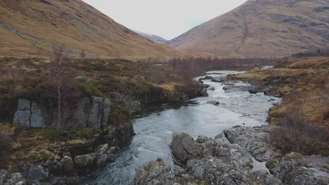 Aerial over Scottish river Video stock 122215842