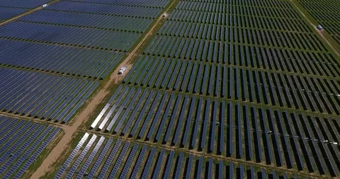 Aerial over solar panel field Stock Footage 104814254