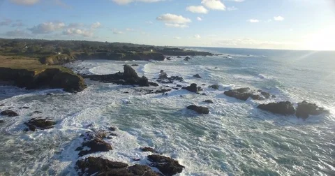 Aerial over sunset sea cliffs in northern California Vídeo Stock 81843702