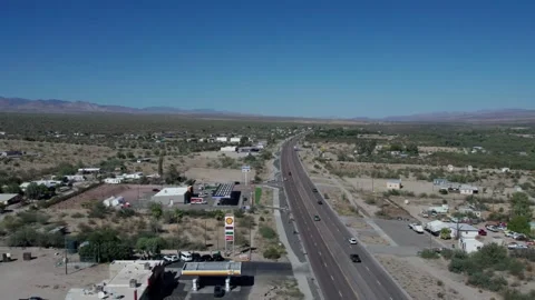 Aerial over the tiny desert town of Wikieup, AZ Stock Footage 254436086
