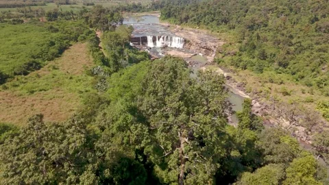Aerial Over Tree Canopy Revealing Tad Sepa Waterfall Dense Jungle Laos Stock Footage 333687414