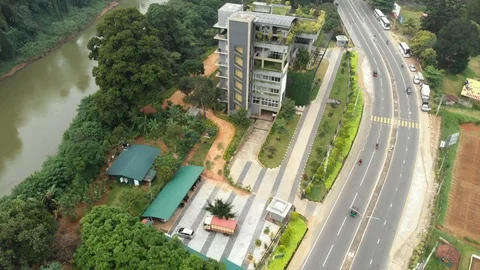 Aerial Over view of a Eco friendly Building Stockbeeldmateriaal 101168629