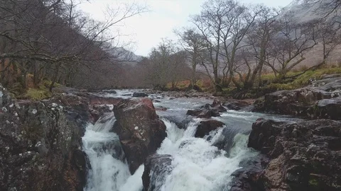 Aerial over waterfall in Sctoland Stock Footage 122215850