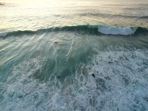 Aerial over Waves in Cape Town in Golden Sunset Stock Footage 79764427