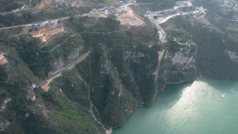 Aerial Over Xiling Gorge Broad Navigation Channel And Cliffs Stock Footage 320855025