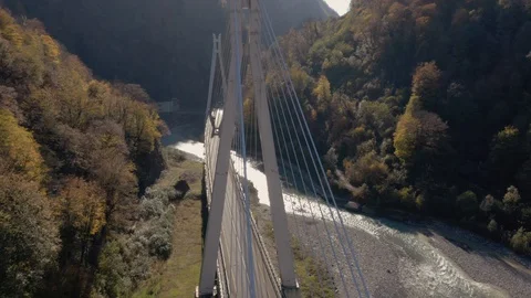 Aerial overflight of cable-stayed bridge Stock Footage 128403751