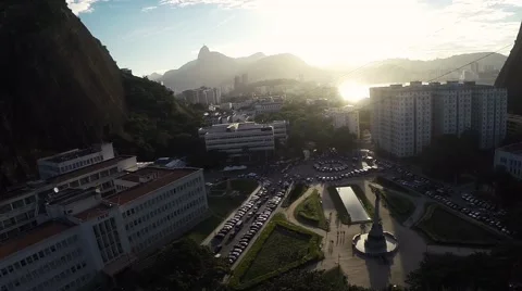 Aerial of overhead cable car passing in city Stock Footage 62923536