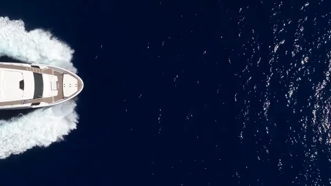 Aerial overhead close up view of a bow of a luxury yacht Stock Footage 294977035