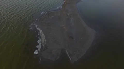 Aerial Overhead Drone View of Isolated Mudflat Island in South Bay Salt Pond Stock Footage 333204871