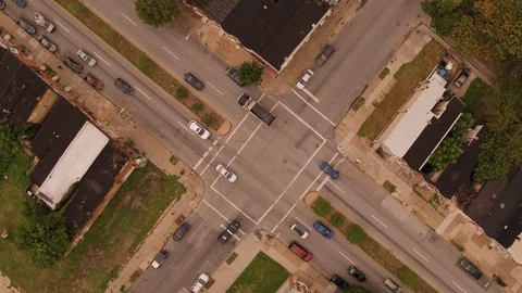 Aerial overhead of intersection Stock Footage 128014110