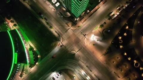 Aerial overhead intersection at night Stock Footage 240222305