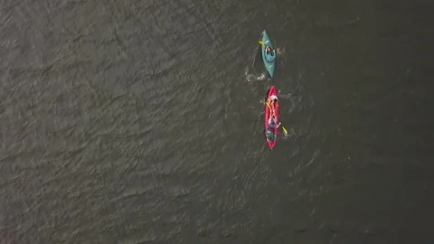Aerial Overhead of Kayaks Stock Footage 83516614