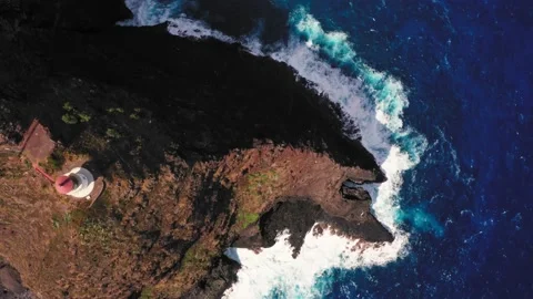 Aerial Overhead Lighthouse On Cliffs Oahu Hawaii Coastal Highway 4K Video stock 151331778