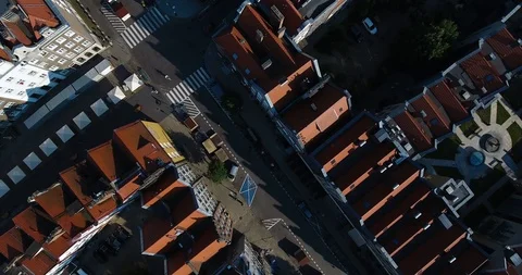 Aerial Overhead Rooftops Old Town. Morning Sunrise Stock Footage 92956393