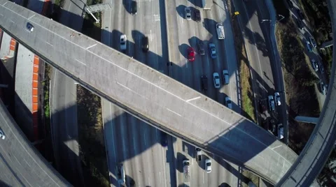 Aerial Overhead shot of interstate freeway traffic Stock Footage 50122001