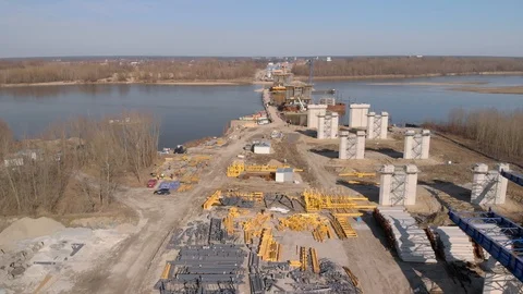 Aerial overhead shot of large-scale bridge project. Vídeos de archivo 122234164