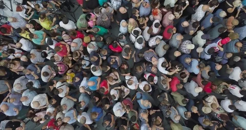 Aerial overhead shot on Protesting people manifestation Stock Footage 110954804