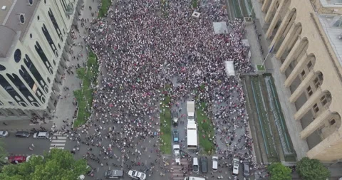Aerial Overhead Shot On Protesting People Manifestation In Front Of Parliament Stock Footage 137815857