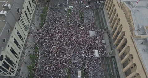 Aerial Overhead Shot On Protesting People Manifestation In Front Of Parliament Stock Footage 137816593