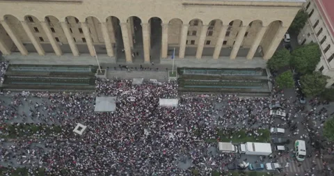Aerial Overhead Shot On Protesting People Manifestation In Front Of Parliament Stock Footage 137817340