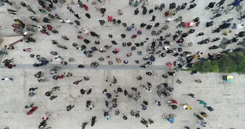 Aerial overhead shot on Protesting people manifestation in front of parliament Stock Footage 141193754