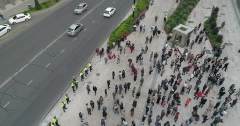 Aerial overhead shot on Protesting people manifestation in front of parliament Stock Footage 141195027
