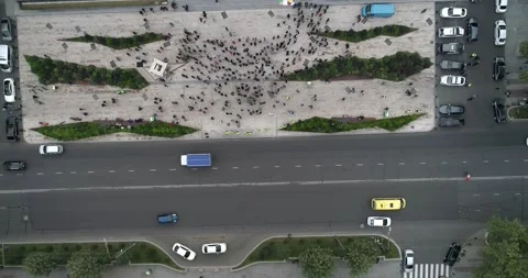 Aerial overhead shot on Protesting people manifestation in front of parliament Stock Footage 141198162