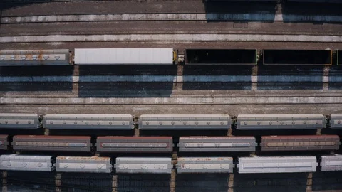 Aerial overhead shot of a train yard Stock Footage 127843375