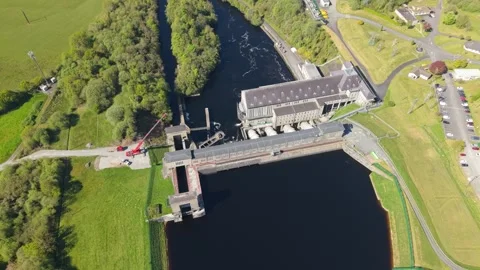 Aerial Overhead View of Ardnacrusha Hydroelectric Power Station Ireland Stock Footage 345265156