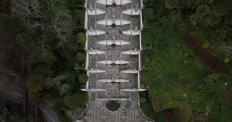 Aerial overhead view of Bom Jesus do Monte in Braga, Portugal Stock Footage 100003849